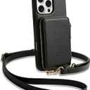 ZVE for iPhone 16 Pro Wallet Case with Card Holder, Zipper Crossbody Case with Wrist Strap for Women for iPhone 16 Pro 6.3" Black