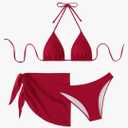 SHENHE Women's 3 Piece Textured High Cut Halter Triangle Bikini Swimsuit with Cover Up, Medium