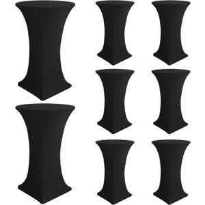 Cocktail Table Covers-Spandex Round High Top Table Cloths 8 Pack 32x43 Inch-Black Stretch Fitted Bar Tall Tablecloth for Pub Bistro Highboy Party Event Banquet Height Folding Satnding Tables