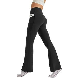 Women's High Waist Flare Yoga Pants Tummy Control Casual Bootcut Leggings with Side Pockets (XX-Large, Black)