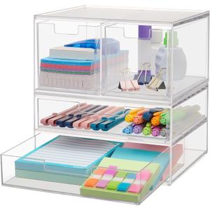 STORi Chloe Space-Saving Clear Drawer Organizer (4 Drawer Set) Sort Office, Kitchen, Beauty Supplies, Makeup, Pens, Jewelry, Stationary, Made in USA