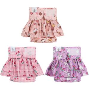 CuteBone Female Dog Diapers with Skirts 3 Pack Reusable Puppy Dresses Pants for Heat Cycle Period QBD17L