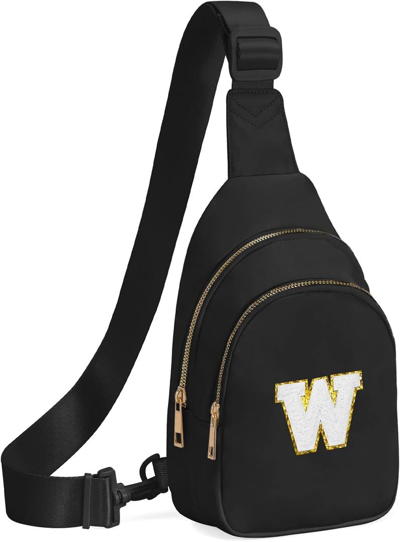 Viverte Birthday Gifts for 7 8 9 10 11 12 13 Year Old Girls Small Initial Sling Bag Cross Body Bag Fanny Pack for Girls (Black)