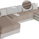 H.VERSAILTEX Waterproof Couch Cover Plush Sofa Cover with Strap Soft Anti Slip Sofa Slipcovers for 3 Cushion Sofa Couch Protector Cover for Dogs Cats Kids,36x72'',Khaki