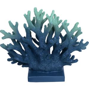 Blue Coral Artificial Resin Statue - 7.5"H Fake Coral for Beach/Coastal Nautical Decor & Tabletop