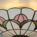 Tiffany Style Ceiling Light 16 Inch Stained Glass Flush Mount Ceiling Light for Bedroom Chandelier Vintage Pendent Light Fixtures (16 Inch White Pink)