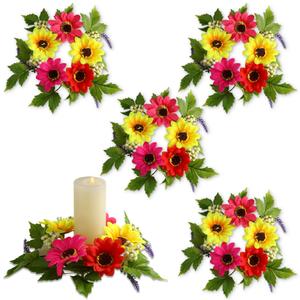 Maysing 4 Pcs Flower Candle Rings 3.15 Inch Center Spring Wreath Rings Daisy Floral Pillar Candle Holder Wreaths for Tapers Candelabra Wedding Party Home Table Centerpieces