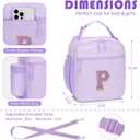 Initial Insulated Lunch Bag for Girls Kids, Back to School Gift, Reusable Leak-proof Lunch Box with Adjustable Strap for School Daycare Travel Picnic (Purple,P)