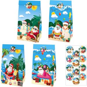 2 x IRCOR Christmas in July Goodie Bags Hawaiian Christmas Gift Bags with Sealing Stickers Mele Kalikimaka Treat Party Decorations Party Supplies