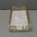 Wican Guest Towel Holder Tray for Bathroom, Oak and Iron Napkins Holder for Powder Room Dinning Table Wooden Basket for Disposable Paper Hand Towels Gold and White (9.06 x 5.51 x 2.56 inchs)