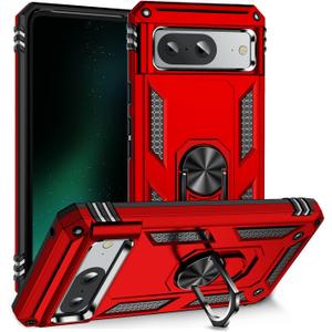 Korecase for Google Pixel 8a Case 6.1" Military Grade Dual Layer Heavy Duty Rugged Shockproof Armor Cover with 360 Ring Kickstand, Full Body Protective Case for Google 8 Red