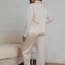Silk Satin Pajama Sets Women 2 Piece Long Sleeve Sleepwear Soft Button-Down Top with Lace Trim Loungewear Pjs Lounge (Beige, XXL)