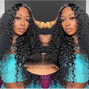 Glueless Wigs Human Hair Pre Plucked Pre Cut Reay to Wear and Go 100% Raw Human Hair Deep Water Wet and Wavy Natural Color (6x6 Glueless Deep Water Wave Wig, 30 Inch)