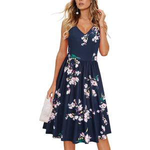 KILIG Women's Summer Casual Sundress Button Sleeveless Spaghetti Strap Dress (Medium)