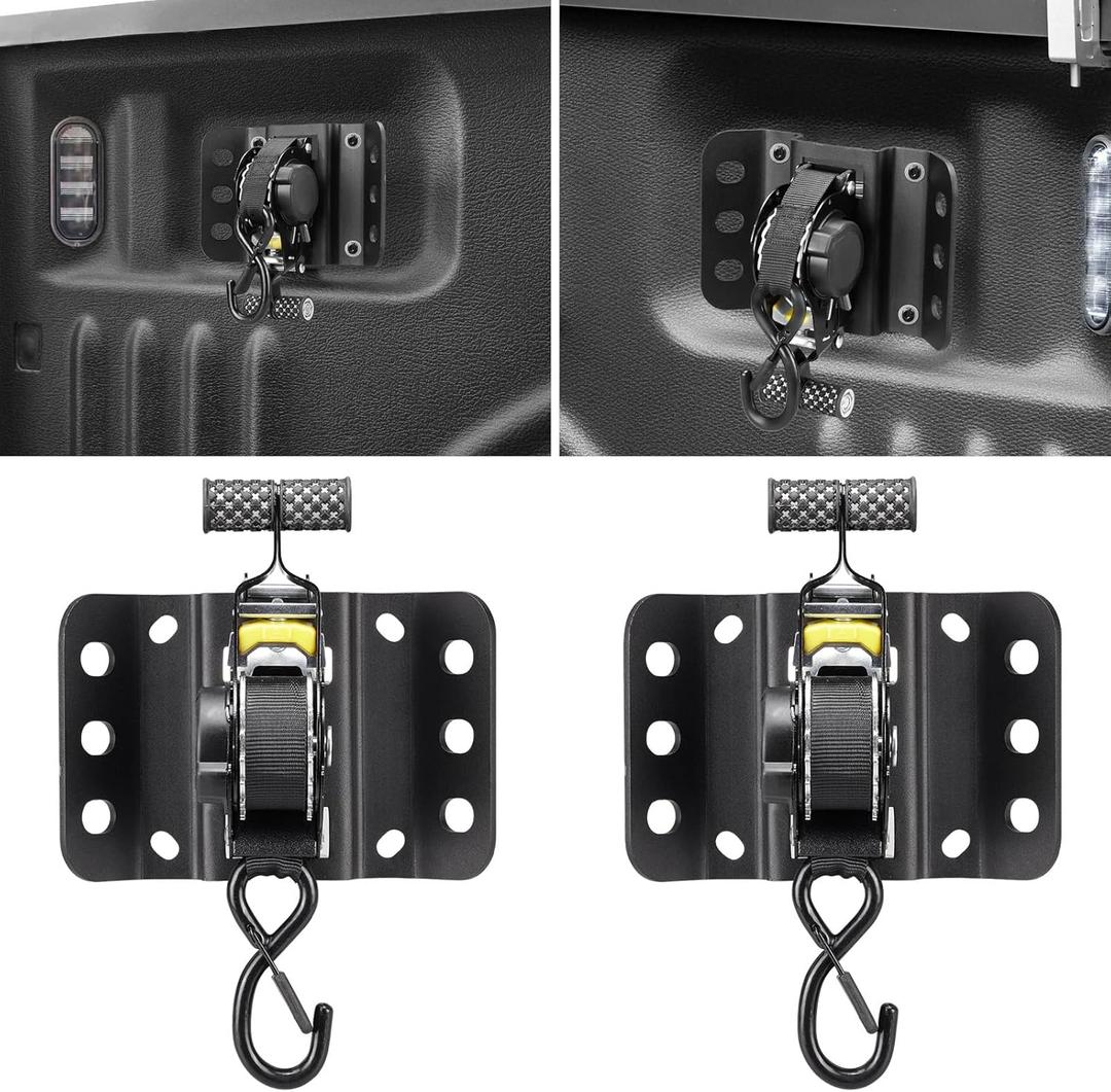 2PCS Retractable Tie Down Straps for 2015-2025 Ford F150, Retractable Ratchet Straps 10 Ft Self Retracting Tie Down with Boxlink Plates Mounted Brackets Bed Mount Heavy Duty Bolt on