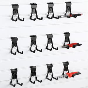 12 Pack Slat Wall Hanging Hooks and Hangers Heavy Duty Black Slatwall Hanging Hooks Sturdy Slatwall Accessories for Shop Retail Display Garage Storage Wall Panel(4.2 x 2.75 Inch,U Shape)