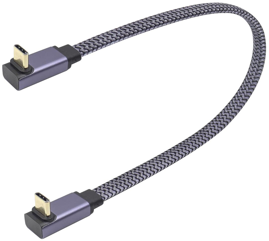 AAOTOKK Braided 90 Degree USB 3.1 Type C Cable Flat Short Up&Down Angle USB Type C 3.1 Male 4K@60Hz Extension Cable Supports Charging, Data, Audio, Video Cable for Laptop&Tablet&Mobile Phone (0.3M-M/ M)