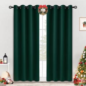 COSVIYA Grommet Blackout Room Darkening Curtains 84 inch Length 2 Panels,Thick Polyester Light Blocking Insulated Thermal Window Curtain Dark Green Drapes for Bedroom/Living Room,52x84 inches