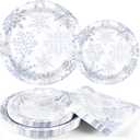 Homlouue 200 PCS Christmas Paper Plates and Napkins Sets, Snowflake Paper Plates and Napkins Disposable, Heavy Duty Christmas Plate Disposable, Silver Snowflake Holiday Plate Napkin, Serve 50 Guests