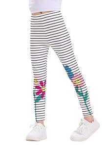 Haloumoning Kids Girls Striped Leggings Toddler Cute Elastic Waist Printed Pants 3-4T