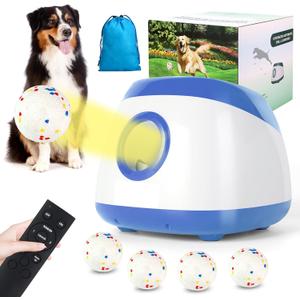 Automatic Ball Launcher for Dogs, 40-80Ft Distance Dog Ball Thrower Launcher, Rechargeable Automatic Dog Balls Launchers with 4 Balls (2.5"), Remote Control Thrower for Medium/Large Dogs (Blue)
