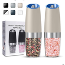 Gravity Electric Salt and Pepper Grinder set of 2, Automatic Salt And Pepper Grinder Set, Adjustable Roughness, Battery Powered, LED Light, 2 Pack, (Khaki)