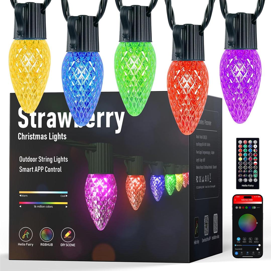 Minetom Smart C9 Christmas Lights Outdoor, 100 LED 99FT Christmas Color Changing Fairy Lights App Control, Music Sync, 105 Preset Modes, Connectable RGB C9 String Lights for House Indoor Xmas Decor