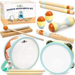 MINIARTIS Toddler Musical Instruments - Montessori Wooden Musical Toys for Toddlers 1-3 | Modern Boho Baby Drum Set with Neutral Colors Percussion Instruments | Kids Preschool Educational
