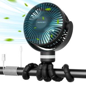 Momcozy 8000mAh Portable Stroller Fan, 27H Ultra-long Battery Life Detachable 4 Speed 360Rotate LED Night Light with 2 Modes, USB Rechargeable Handheld Cooling Fan for Travel/Car Seat/Bedroom (Black)