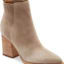 Imily Bela Womens Ankle Boots Pointed Toe Chunky Stacked Mid Heeled Faux Suede Leather Booties (6, Nude)
