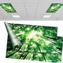 Amylove 2 Pcs Fluorescent Light Covers Classroom Ceiling Panels Light Filters with Backlit Film Material for Office School Home Hospital Decor, 4 x 2 Feet(Forest)