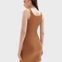 PUMIEY Women's Square Neck Mini Dress Ribbed Bodycon Tank Dresses Slim Fit Summer Dresses for Women (Beige, XL)