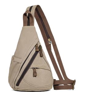 KL928 Canvas Sling Bag - Small Crossbody Backpack Shoulder Casual Daypack Rucksack for Men Women(Large Version,Khaki)