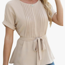 CiCiBird Women Dressy Casual Blouses Summer Peplum Tops Work Pleated Blouse, XL, Apricot
