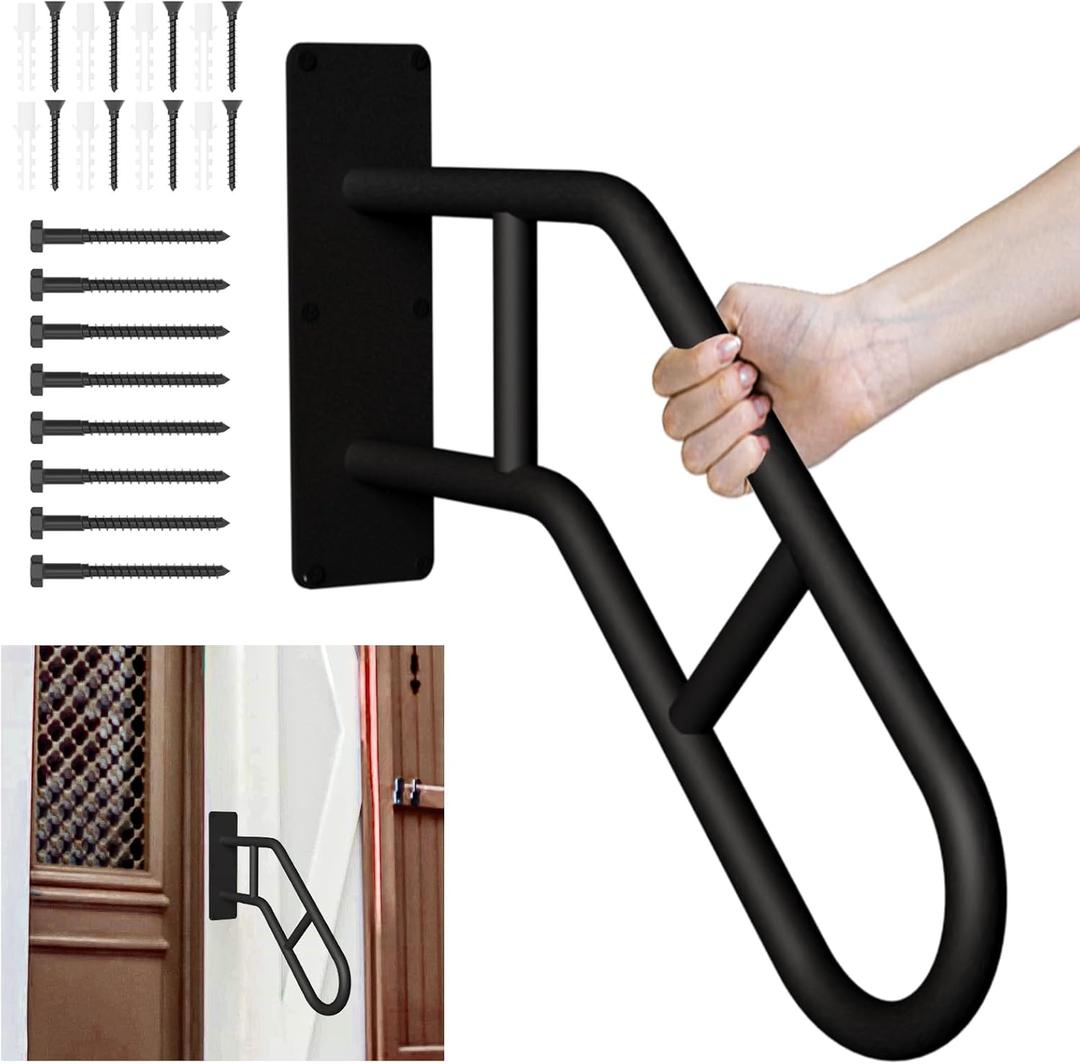 Upgrade Handrails for Outdoor Steps, 28.7 Safety Grab Bars for Stairs, Wall Mount Stainless U-Shaped Steel Handrail, Railings for 1-3 Steps Indoor for Elderly, Kids, Disabled, Pregnant Women (SJ, Black)
