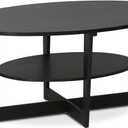 Furinno Oval Coffee Table, Walnut, 19.7"D x 35.4"W x 16.4"H
