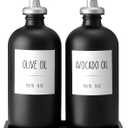 Olive Oil Dispenser Bottle for Kitchen, 16oz Glass Oil and Vinegar Cruet Set with Wood Tray & 54 Labels - Coffee Syrup Dispenser - Black Kitchen Decor and Accessories - Set of 2