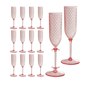 24 Pack Pink Detachable 2 piece Champagne Flutes 5.5 Oz Unbreakable Plastic Mimosa Disposable Champagne Glasses Drinking Cups Stemmed Reusable Wine Toasting Glasses for Wedding (24, Clear Pink)