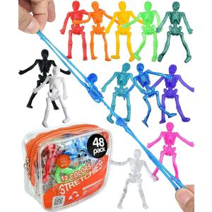 UpBrands Halloween Party Favors - 48 Stretchy Skeleton Toys  Non-Candy Goodie Bag Stuffers, Scary Mini Skeleton for Kids Ages 3+, Trick-or-Treat Supplies