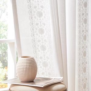 jinchan White Linen Curtains for Bedroom Vintage Floral Farmhouse Curtains 108 Inches Long Linen Blend Drapes for Living Room Country Embroidered Extra Long Light Filtering Drapes Off White 2 Panels
