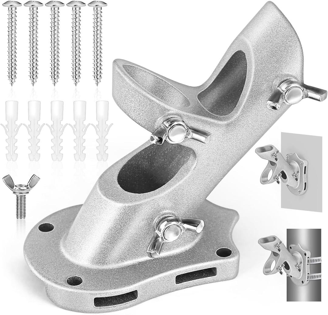 Flag Pole Holder, Anovo Flag Pole Brackets Mount Outside House Heavy-Duty Aluminum Metal Rust Proof Bracket 1" Inner Diameter 2 Positions with Hardwares for Outdoor Wall Mounting Porch( Silver-1 Pack)