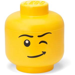 Room Copenhagen, LEGO Storage Head (Large) - Winking Boy - 9.45 x 9.45 x 10.67 inches - Stackable Plastic Storage Box with Lid for Kids' Toy Organizer and Room Decor - Holds 500 Bricks