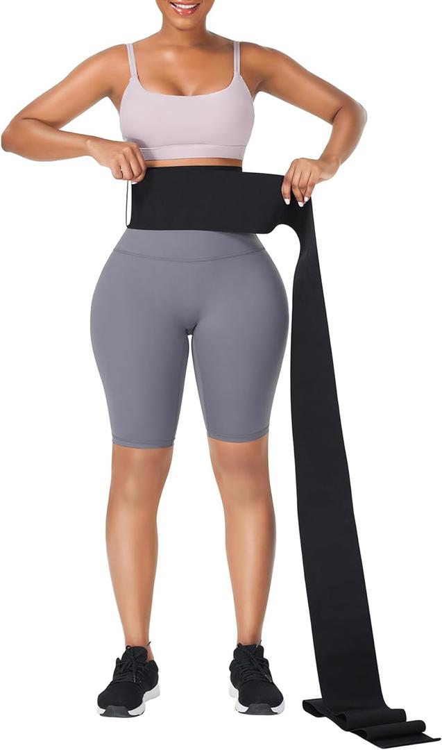 FeelinGirl Waist Trainer for Women Bandage Wrap Trimmer Belt Long Torso Tummy Wraps Belly Body Shaper Waist Trimmer Belt (One Size, Aa/Black - One Size)