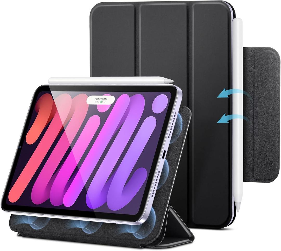 ESR for iPad mini 7 A17 Pro Case, iPad mini 7th/6th Generation Case (2024/2021), Slim Trifold Two-Way Stand, Powerful Magnetic Attachment, Durable Protection, Supports Pencil Pro&Pencil(USB-C), Black