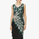 BABEYOND 1920s Vintage Peacock Sequined Dress Gatsby Fringed Flapper Dress Roaring 20s Party Dress, S