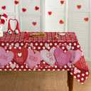 Horaldaily Valentine Tablecloth 60×84 Inch Rectangular, Candy Love Hearts Dots ReD Washable Table Cover for Party Picnic Dinner Decor