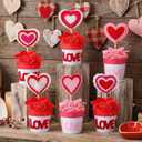 6 Pcs Valentines Day Decorations for Home Artificial Heart Topiary Plant with Pot with Bow and Raffia Valentines Table Centerpiece Felt Heart Decor for Galentines Day Tiered Tray Decor Gift