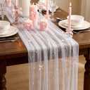 Pearl Bow Table Runner 30 x 120 Inch Pink Tulle Lace Table Runner Coquette Boho Valentine Decorations for Wedding Arch Birthday Party Bridal Veil Baby Shower Decor