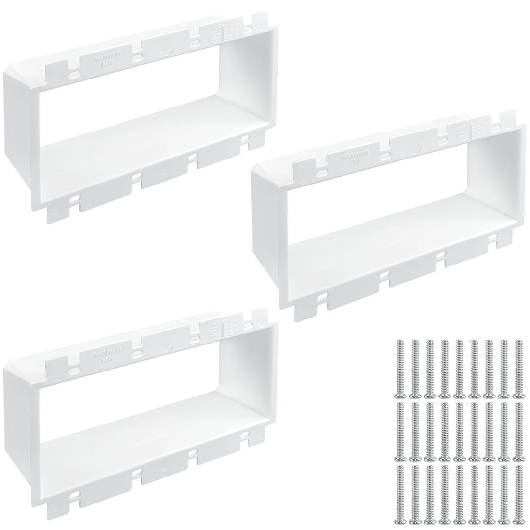 3PCS BE4 Electrical Outlet Box Extenders with 24PCS Screws, (4-Gang) Electrical Power Outlet Box Extender Extender Electric Box Extender 4 Gang Power Switch Receptacles Accessories