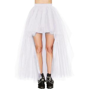MisShow Women's Hi-Lo Long Tutu Tulle Bustle Skirt Elastic Waist Festival Party Skirt (White)